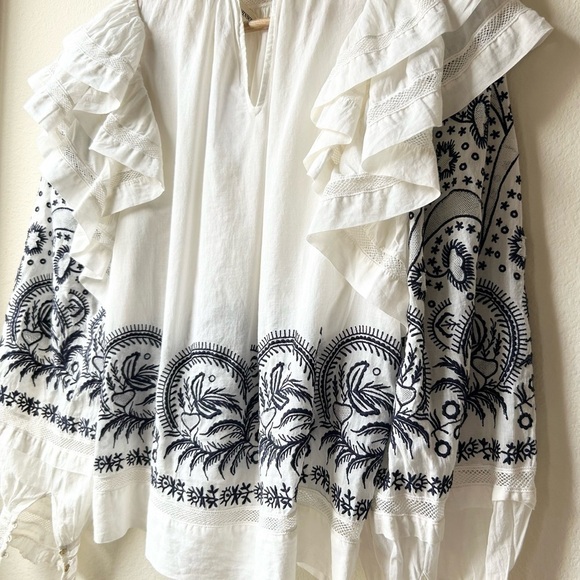 ULLA JOHNSON White Black Annetta Ruffle Embroidered Top Sz 2 - Picture 13 of 16